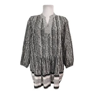 Style & Co. Women's PL Petite Large Tunic Blouse Black White 100% Cotton V-Neck